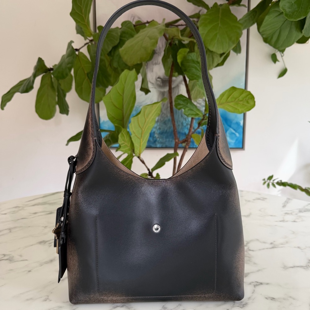 Coach Brooklyn Shoulder Bag 28 In Loved Leather Silver Black Brown CBH44 Ergo - Picture 5 of 16